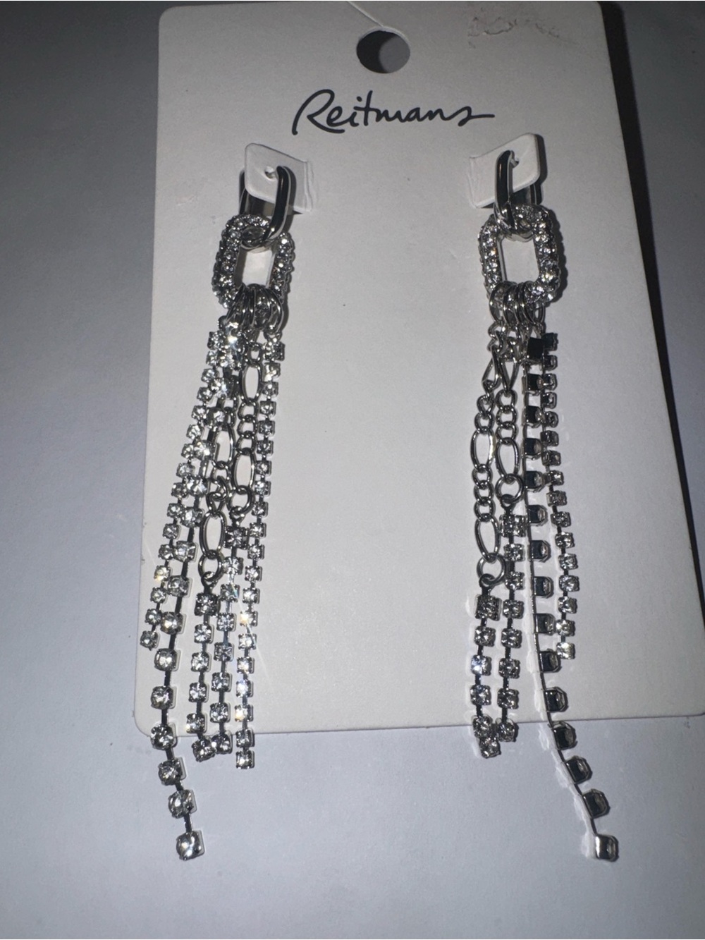 Reitmans Silver Crystal Chain Tassel Earrings
